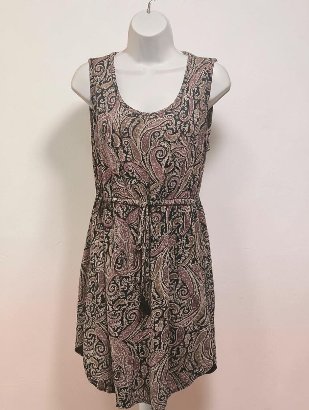 Lucky Brand Sleeveless Paisley Tie-Waist Mini Dress in Black, Pink, Cream